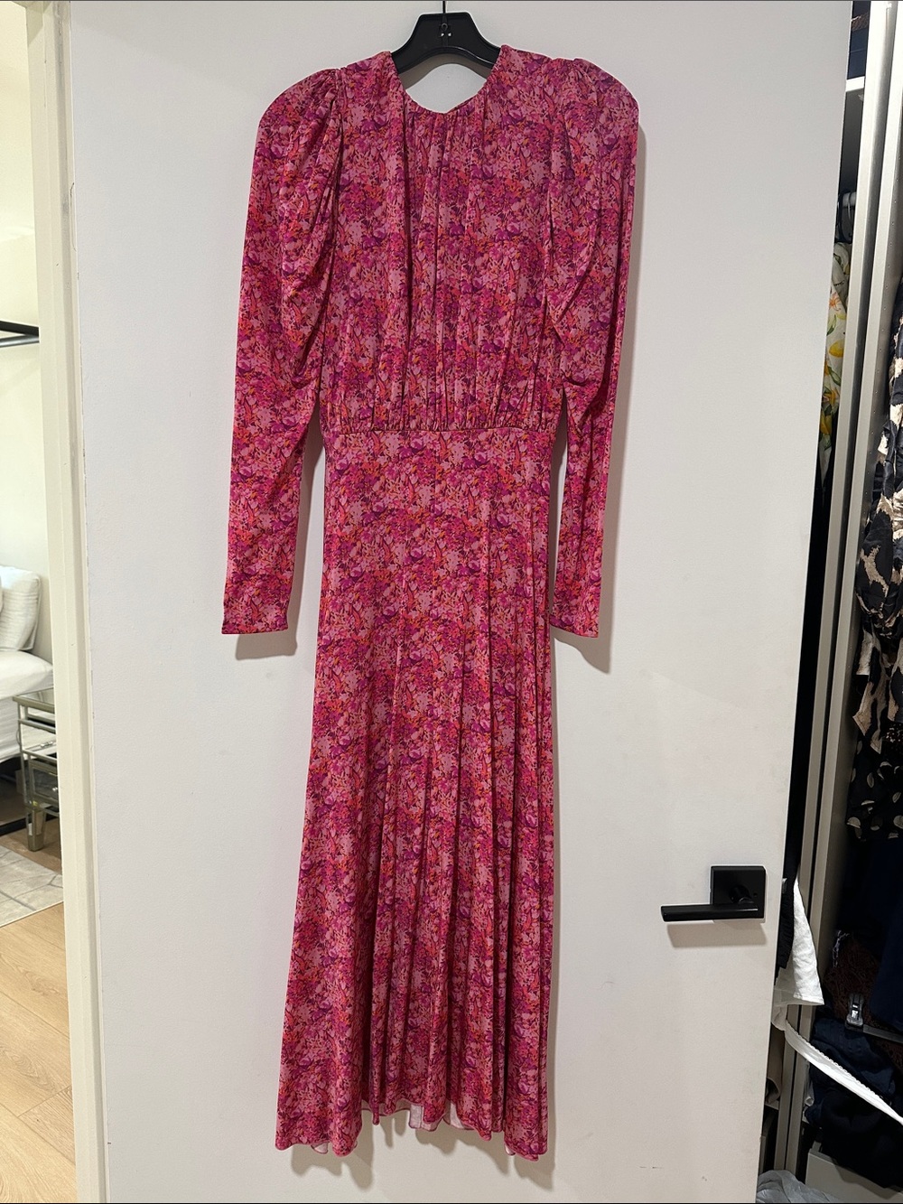 Feminine Pink Floral Long Sleeve Maxi Dress